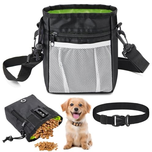 VZXZXE Leckerlitasche für Hunde, Leckerlibeutel für Hunde mit Kotbeutelspender 19*18cm Verstellbarem Bund, Vielseitig Futterbeutel Hundetraining für Spaziergänge, Training, Fütterung, Bauchtasche Hund
