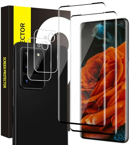 Bodyguard Verre Trempé pour Samsung Galaxy S20 Ultra 5G, 2+2 Pack dureté 9h rayures Protection Écran+film d'objectif, Anti-empreintes digitales sans bulles, Ultra Slim HD S20 Ultra Vitre Protection