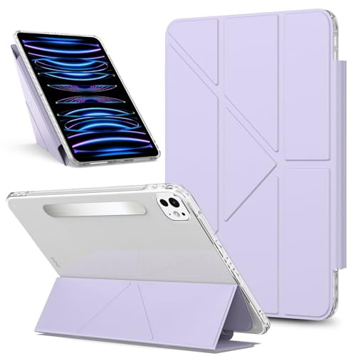 Protection des tablettes Compatible with iPad Pro 11 inch Case M4 2024 (5th Gen) Case Detachable Magnetic Cover Slim Protective Case, Multi-Angle Viewing Clear Transparent Back Shell Shockproof Cover