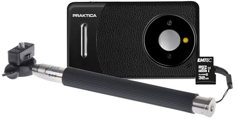 Praktica DZ13 Compact Digital Camera with 32GB MicroSD Card & Selfie Stick - 13MP Dual CMOS Sensors, Wide-Angle Lens & 18x Zoom, Full HD Video - Black