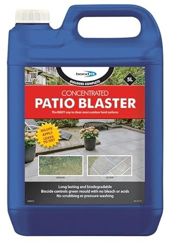 BOND IT Patio Blaster Mould Algae Moss Killer Decking Fencing Drive 5L Biodegradable Concentrated Patio Blaster Cleaner for Mould, Lichen & Green Growth on Hard Surfaces