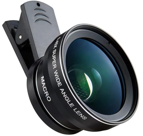 2 in 1 Obiettivo per smartphone,lente macro per iphone, obiettivo macro 12,5x obiettivo grandangolare 0,45x,per telefono cellulare compatibile con iPhone, Samsung e la maggior parte (scuro)