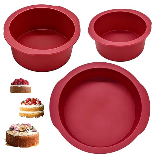 unbholkk 3 Stück Silikon Backform Rund Set, Silikon Kuchenform Rund, Backformen Set für Kuchen, Käsekuchen und Brote(Durchmesser 10+15+20cm)
