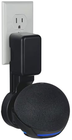 NoveraPrime] Wall Mount Holder for Dot 4th & 5th Gen & Hopestar H52, Outlet Hanger Stand with Built-in Cable Management, No Screws Drilling, Space-Saving Speaker Mount for Any Indoor Spaces - Black