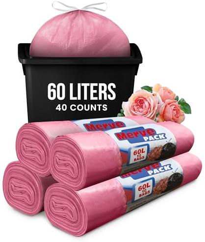 60L Bin Bags Rose (40 Bags) – Strong Scented 60L Bin Liners for Kitchen & Bathroom Bins, Small Garbage Bags, Rubbish Bags, Trash Bags, Swing Bin Liners, Pedal Bin Bags for Everyday Waste