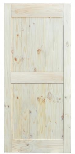Porta scorrevole in legno, 85 x 212 cm, porta in legno di pino rustico, anta per sistema di porte scorrevoli, montaggio a parete, porta salvaspazio per soggiorno e camera da letto, anta scorrevole