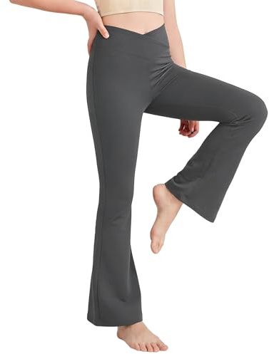 Fiohiros Girls Flared Leggings Kids School Trousers Yoga Pants V Crossover