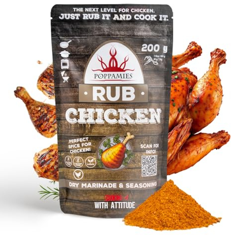 Poppamies Chicken BBQ Rub – Assaisonnement BBQ 100% naturel – Marinade sèche et mélange d’épices. Spécialement adapté au poulet – Idéal pour le grill, le four, le barbecue et la poêle – 200 g