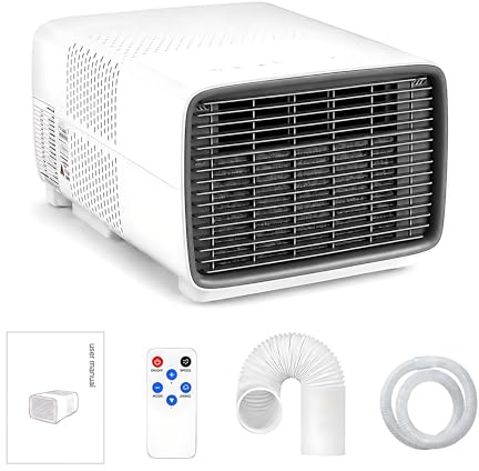 KPOUYYDS Aire Acondicionado Portátil para Caravana y Camping, 2700 BTU 280W Eficiencia Energética, 3 Velocidades, Deshumidificador, Ultra Silencioso 45dB, Temporizador 12H