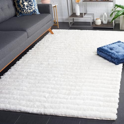 SAFAVIEH 3D Shag Collection Area Rug - 5' x 8', Pearl, Handmade Modern Abstract, 1.25-inch Thick Ideal for High Traffic Areas in Living Room, Bedroom (SG554A)