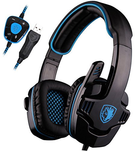 Sades SA-901 filaire USB 7.1 Surround suppression du bruit PC casque de jeu avec micro Bleu/noir