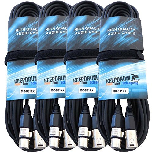 keepdrum Mikrofonkabel 15m XLR Male/XLR Female 4 Stück