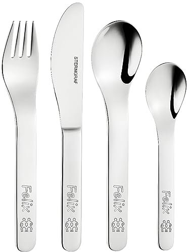 Kinderbesteck mit Gravur Sternzeichen + Name/Datum 4tlg personalisiert - Geschenk zur Geburt/Taufe, Taufgeschenke für Mädchen & Jungen