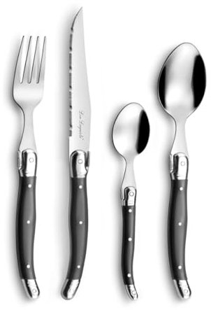 Lou Laguiole Steakbesteck TRADITION, Besteck, Edelstahl mit farbigen Kunststoffgriffen, anthrazit, für 12 Personen, 48-teilig
