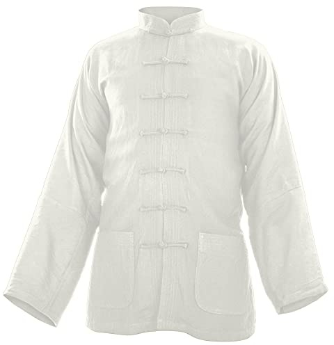 Baumwolle (Leicht) Kung Fu & Tai Chi Shirt Stehkragen Langarm - Taiji Anzug Weiss 195