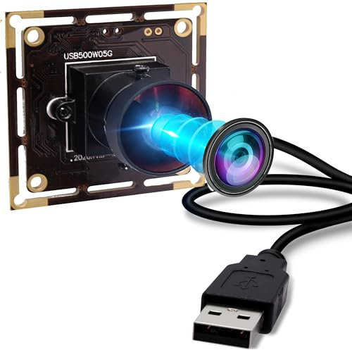 ELP Webcam 5MP with 170 Degree Wide Angle Fisheye Aptina MI5100 OTG Web Camera USB for Industrial Machine,HD Web Web Conference Camera Compatible with Windows Android Linux USB500W05G-L170