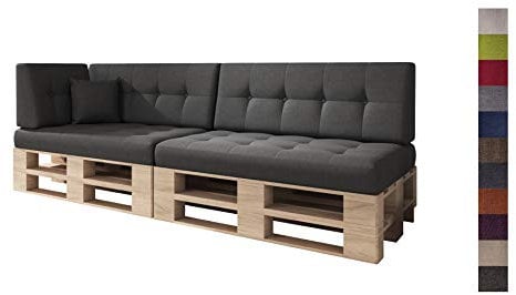 sunnypillow Palettenkissen für Palettenmöbel - 6er Set - Palettenauflage für Palettensofa - Palettenpolster für Garten, Gesteppte Kissen für Europaletten - Rückenkissen & Sitzkissen Schwarz