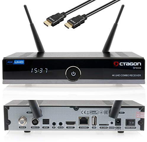Octagon SF8008 UHD 4K Sat-Receiver inkl. Babotech® HDMI-Kabel [HDR H.265 E2 Linux Dual WiFi] (1x DVB-S2X + DVB-C/T2, 0GB)