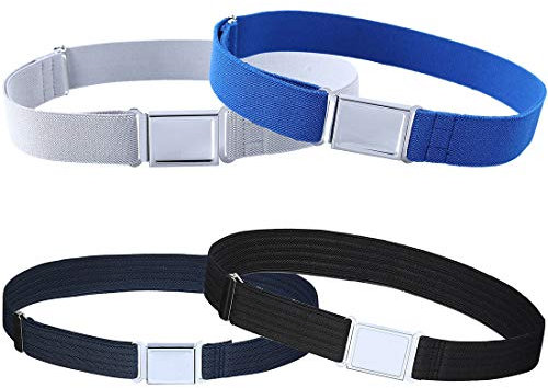 Kajeer 4 Stück Gürtel für Jungen Mädchen Verstellbar - Großer Elastischer Stretchgürtel mit einfacher Magnetschnalle für 2-15 jährige Jungen und Mädchen(Graue/Königsblaue/2 Welligkeit)