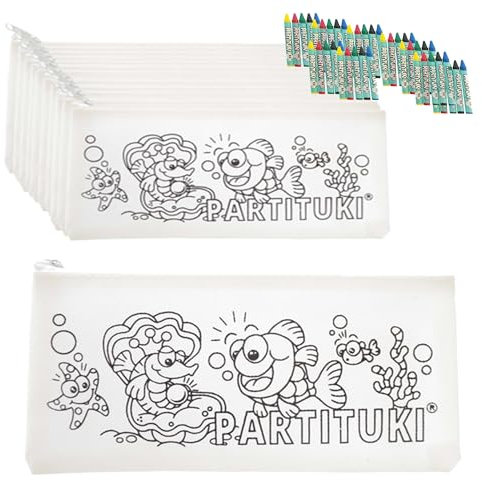 Partituki Gadget Compleanno Bambini 15 Astucci e 15 Set di 5 Pastelli a Cera Colorati. Regalini Pignatta Compleanno Bambini. Con Certificato CE di Non Tossicità