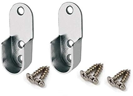 HOME CENTRE 2 x Chrome Oval Rail Tube Bracket Support & Screws 45x18x11mm