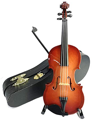 ALANO Miniatur Violine Mini Musikinstrument Holz Modell Replik Festival Dekoration und Urlaub Baumschmuck mit Ständer und Koffer 12 cm
