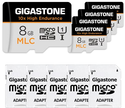 [10x High Endurance] GIGASTONE MLC 8GB 5er-Pack Industrial MicroSDXC Karte mit Adapter,85/15 MB/s 4K Videoaufnahme für Security Cam,Dash Cam,U3 V30 C10 [5-Jahre kostenlose Datenwiederherstellung]