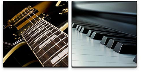 Paul Sinus Art Wandbild 2x60x60cm Gitarre Piano Klaviertasten Musik Klavier Gitarrensaiten Club