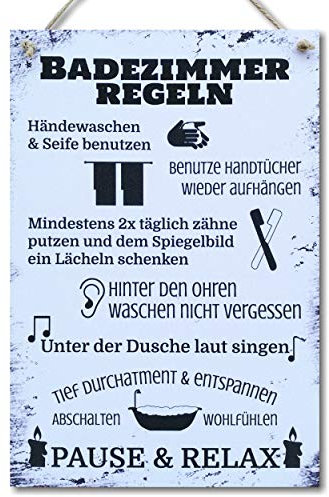 CARISPIBET Badezimmer Regeln |Haus, Dekoration, Schilder, Regelliste, Vintage, perfekt für Ihr Haus