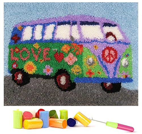 HuaHong Knüpfteppich Zum Selber Knüpfen, Teppich Knüpfen Kreuzstich Set für Kinder Erwachsene oder Anfänger, 52 x 38 cm (Color : Love car)