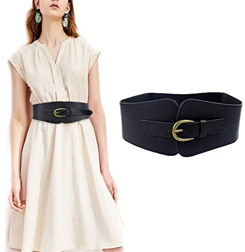 AWOCAN Damen-Korsett aus PU-Leder, elastisch, dehnbar, Retro-Stil, breiter Taillengürtel, Schwarz , One size