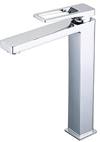 Chrome Bathroom Basin Mixer Tap - Modern Tall Bathroom Sink Taps - Single Hole Brass Bathroom Faucet SHUNLI