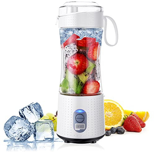 TOPESCT Tragbarer Mixer für Smoothies und Shakes, Mini Portable Blender Smoothie Mixer mit 6 superscharfen Klingen, 4000-mAh-Akku und Typ-C-Anschluss für Büro, Camping und Reisen (weiß)