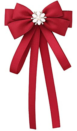 KABELIFE Süß Schleife brosche Schleifenbrosche mit Blume Strass Perle Schmuckbrosche Bowknot Kleid Schleifen Blusen Brosche (Rot)