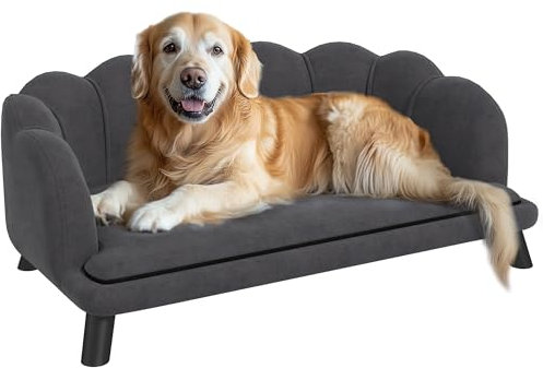 PawHut Divano Imbottito per Cani Taglia Medio-Grande Max. 25kg con Rivestimento Morbido, Sfoderabile e Lavabile, Grigio