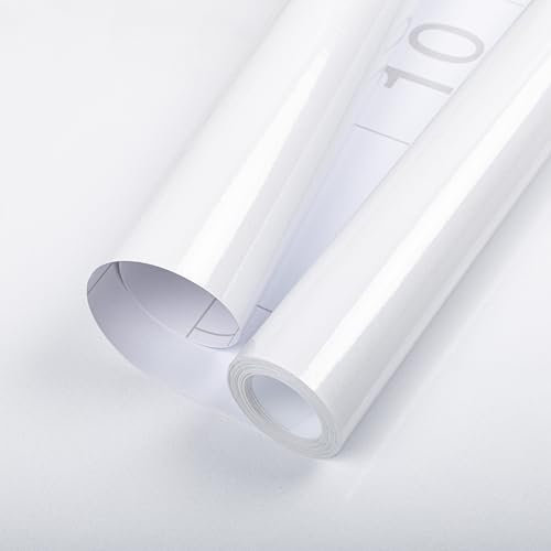 Hode White High Gloss Vinyl Wrap for Furniture, Waterproof Sticky Back Plastic Roll Peel and Stick Self Adhesive Wallpaper, Contact Paper for Kitchen Worktops Vinyl Covering Glittery 44cmx5m