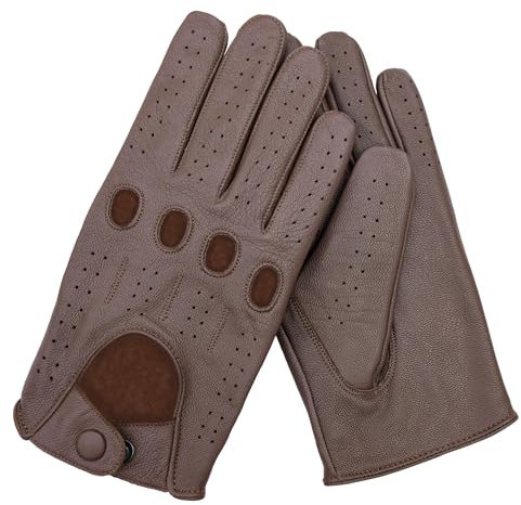 Leatherick Unisex-Fahrhandschuhe aus echtem Ziegenleder ungefüttert hochwertiges Leder – atmungsaktiv mit perforierten Einsätzen und Knöchellöchern mit Lederriemen-Druckknopfverschluss - XL