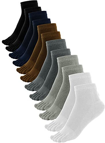 Bencailor 6 Paar Fünf Zehensocken Baumwollsocken für Damen Herren (Schwarz Weiß Dunkelgrau Hellgrau Kaffee Marineblau)