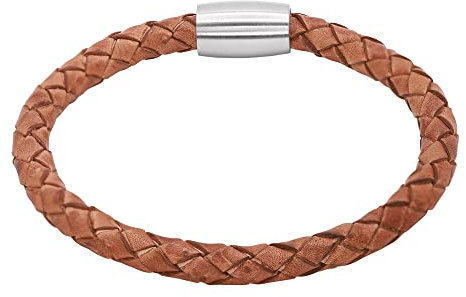 Heideman Armband Herren aus Leder silber farbend matt Lederarmband Jaron für Männer Leder Cognac