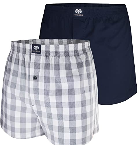 Ceceba Weite Herren Boxershorts Webboxer mit Eingriff kariert Uni | 2er Pack (as3, Alpha, 3X_l, Regular, Regular, Navy kariert)