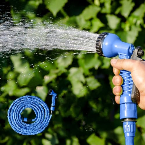 Alivio Expandable Garden Hose Pipe 75ft, 7 Spray Functions, Spray Gun & Connectors, Lightweight Heavy Duty & Easy Storage (Blue)