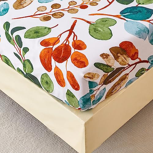 Spannbettlaken 140x200 cm - Bunte Frühling Blumenmuster - Spannbettuch Bis 30 cm Matratzenhöhe - Bettlaken Weiche Polyester-Mikrofaser Grün