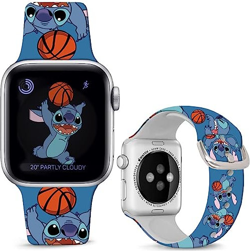 Leotop Compatible con Apple Watch Band Stitch Blue Basketball 38 mm 40 mm 41 mm, Soft Silikon Sport Fancy Armband Kompatibel mit iWatch Serie 9 8 7 6 5 4 3 2 1 SE/SE 2 für Kinder Männer Frauen