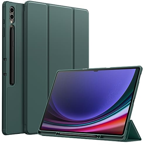 JETech Coque pour Samsung Galaxy Tab S10 Ultra/Tab S9 Ultra 14,6 Pouces avec S Pen Porte-Stylet, Tablette Étui Housse de Protection en TPU Souple à Support (Vert Nuit)
