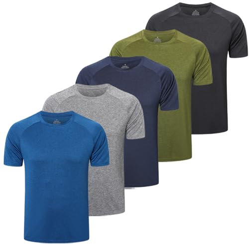 ZENGVEE 5er Pack Funktionsshirt Herren Sport Tshirts Sportshirt Herren Kurzarm Atmungsaktive Trainingsshirt Men Gym Shirt Laufshirt Männer Fitness T Shirt Herren Set(210Black Gray Green Navy Blue-L)