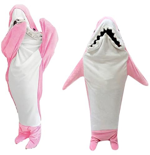 Samnuerly Hai Schlafsack für Kinder Erwachsene Superweich Flanell Tragbare Decke Hoodie Haidecke Jungen Mädchen Cosplay Hai Kostüm Hai Geschenke (Pink M)