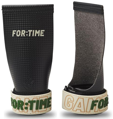 FOR:TIME FITNESS Game Day Grips – Handgriffe für Crossfit- Gymnastik-Workouts – Ultra-klebriger Handschutz aus Kohlefaser mit Handgelenkstütze – Gymnastikhandschuhe für Klimmzüge, Gewichtheberzubehör