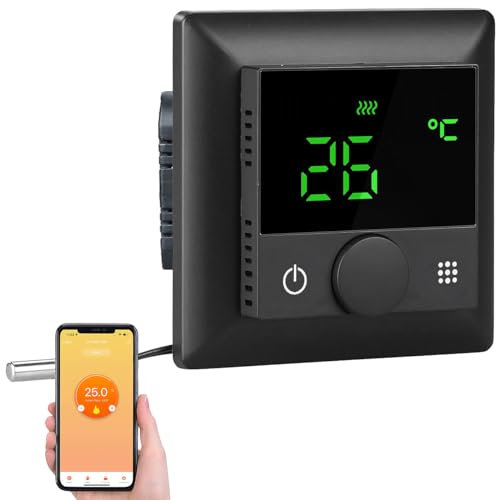 revolt Heizung Thermostat WLAN: WLAN-Fußbodenheizungs-Thermostat mit Sprachsteuerung und App, schwarz (Raum Fußbodenheizung, Raumthermostat WiFi 230V, Infrarotheizung)