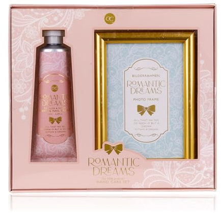 accentra - Geschenkset Frauen ROMANTIC DREAMS 2-teilig - Pflege Geschenk mit Bilderrahmen, Hand- & Nagelcreme – Wellness Set für Frauen & Mädchen zum Geburtstag & Valentinstag
