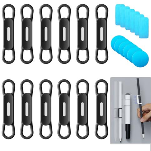 Freewindo Magnetischer Stifthalter für Kühlschrank, Silikon, Schließfach, Whiteboard, Schreibtisch, Klemmbrett - Trocken Abwischbar Marker-Halter (12